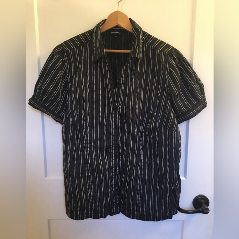 Penningtons Black Striped Button-Up Short sleeve Shirt